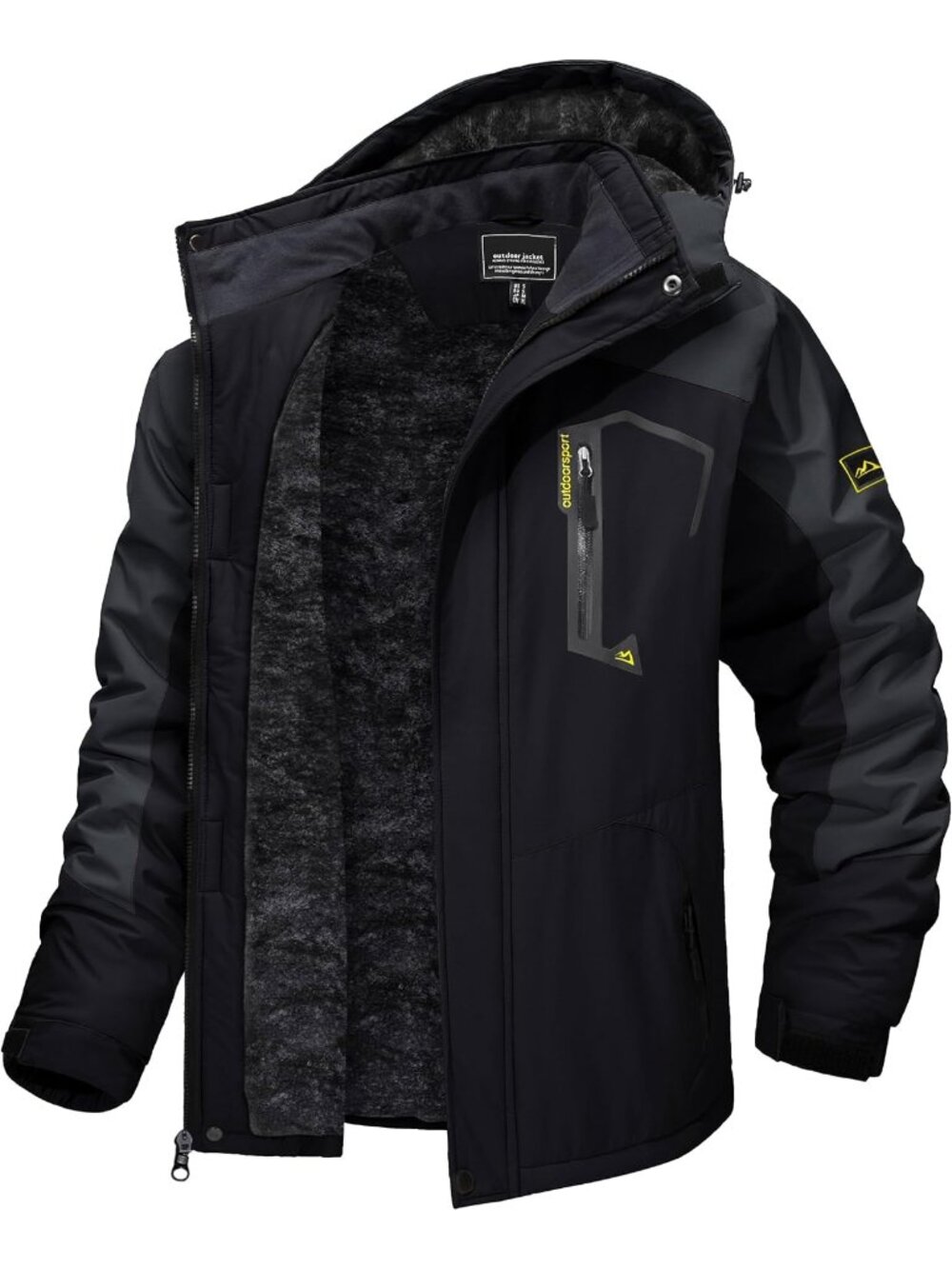 〽️Men's Black Grey Winter Skiing Waterproof Thermal Windproof Lined Snow Coat